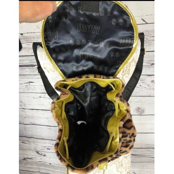 NWT Juicy Couture Faux Fur Gold & Black Sequin Cheetah backpack - Picture 3 of 12
